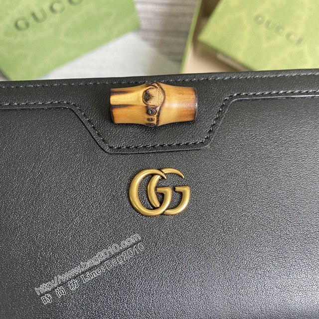 Gucci新款錢包 古馳竹子設計拉鏈女錢包 Gucci全皮純色長錢包 658634  ydg3023